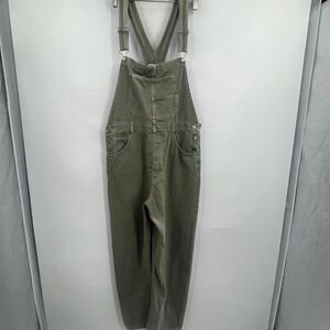 Free People We The Free Olive Green Good Luck Barrel Denim Overalls Size XL